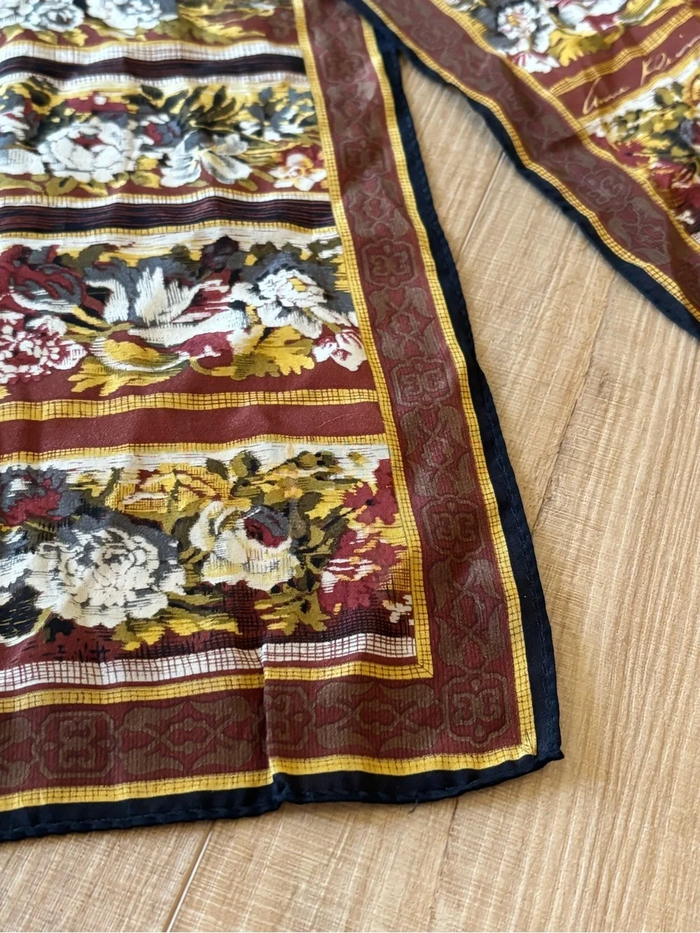 Vtg Anne Klein Silk Scarf Rectangle Floral Retro Earthy Old Money Quiet Luxury